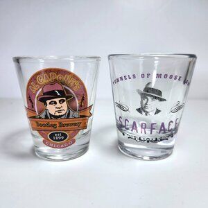 Al Capone Shot Glasses Lot of 2 Scarface Bootleg Brewery Tunnels of Moosejaw